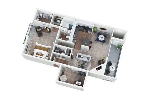 Floor plan for 1 bed, 1.5 baths, 900 sqft